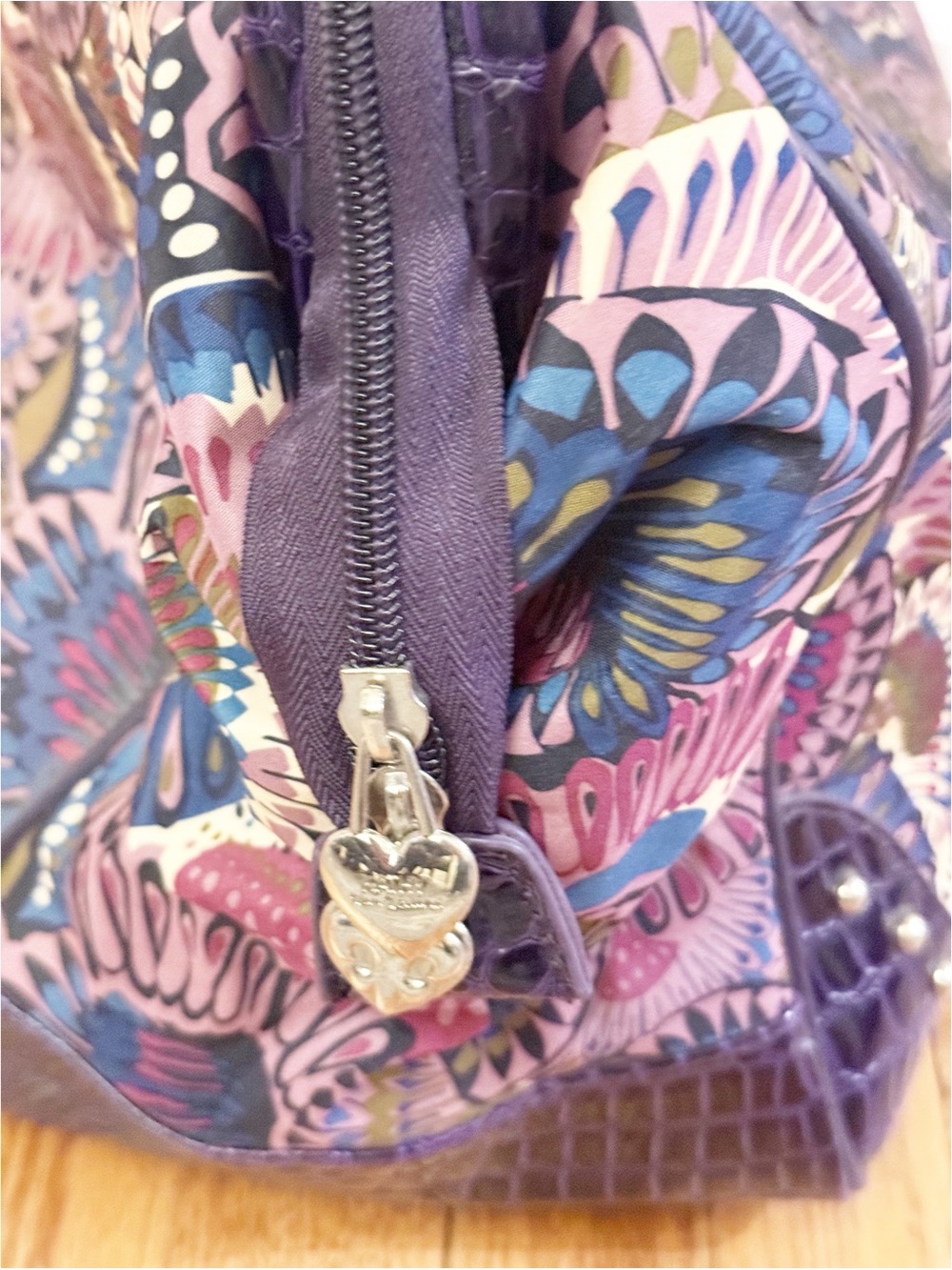🌸 Kathy Van Zeeland Purple Croc & Butterfly Print Large Satchel Handbag - Picture 5 of 9